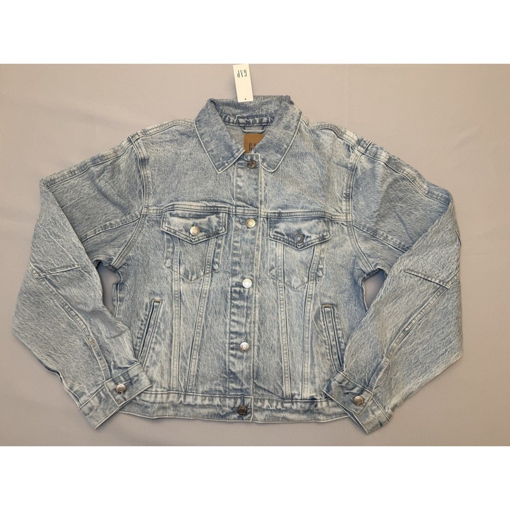 Gap Womens Light Wash Denim Trucker Jacket Acid Wash Blue Size M New 767839-00-1